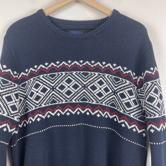 Basic Editions Mens Nordic Holiday Sweater Large Blue Fair Isle Winter Classic - Picture 2 of 7